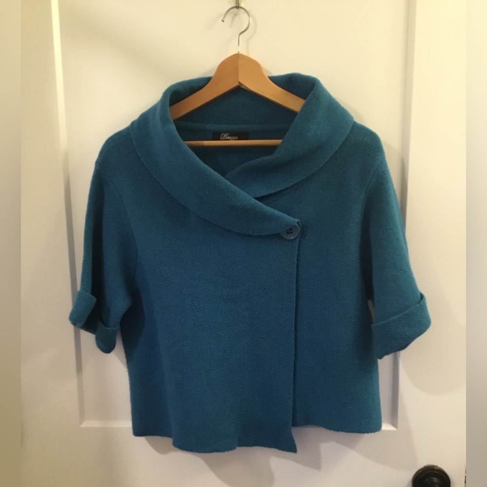 Peruzzi Italy Teal Shawl Collar Sweater Jacket